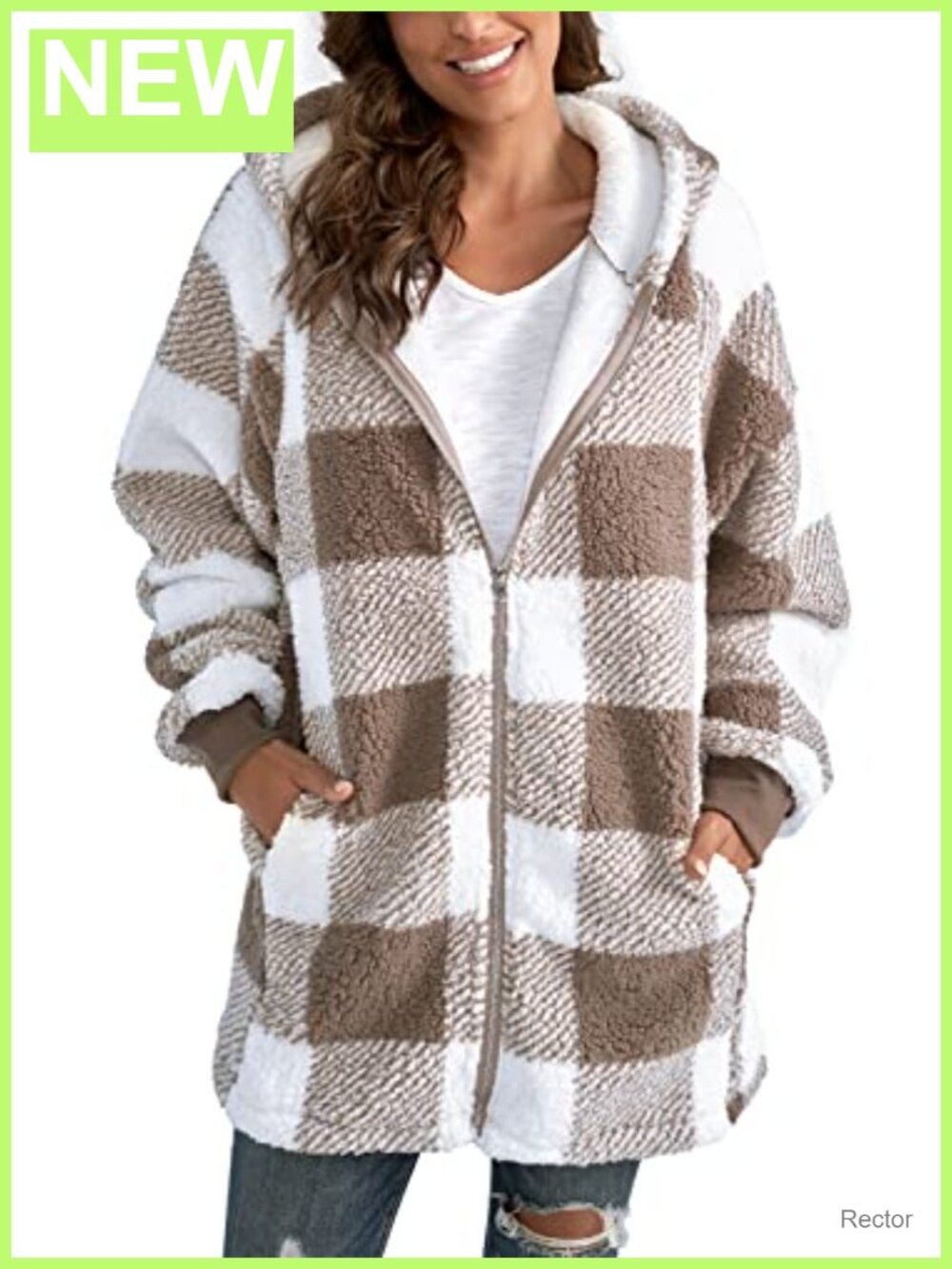 Oversized Sherpa Fleece Zip Up Jacket Fuzzy Warm Winter Coat